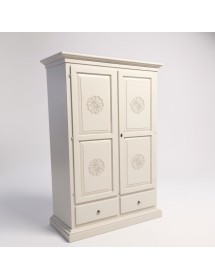 ARMADIO 2 PORTE LEGNO SHABBY BIANCO CON ROSONE 125X61X200 vista frontale