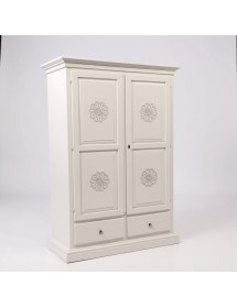 ARMADIO 2 PORTE LEGNO SHABBY BIANCO CON ROSONE 125X61X200 vista frontale