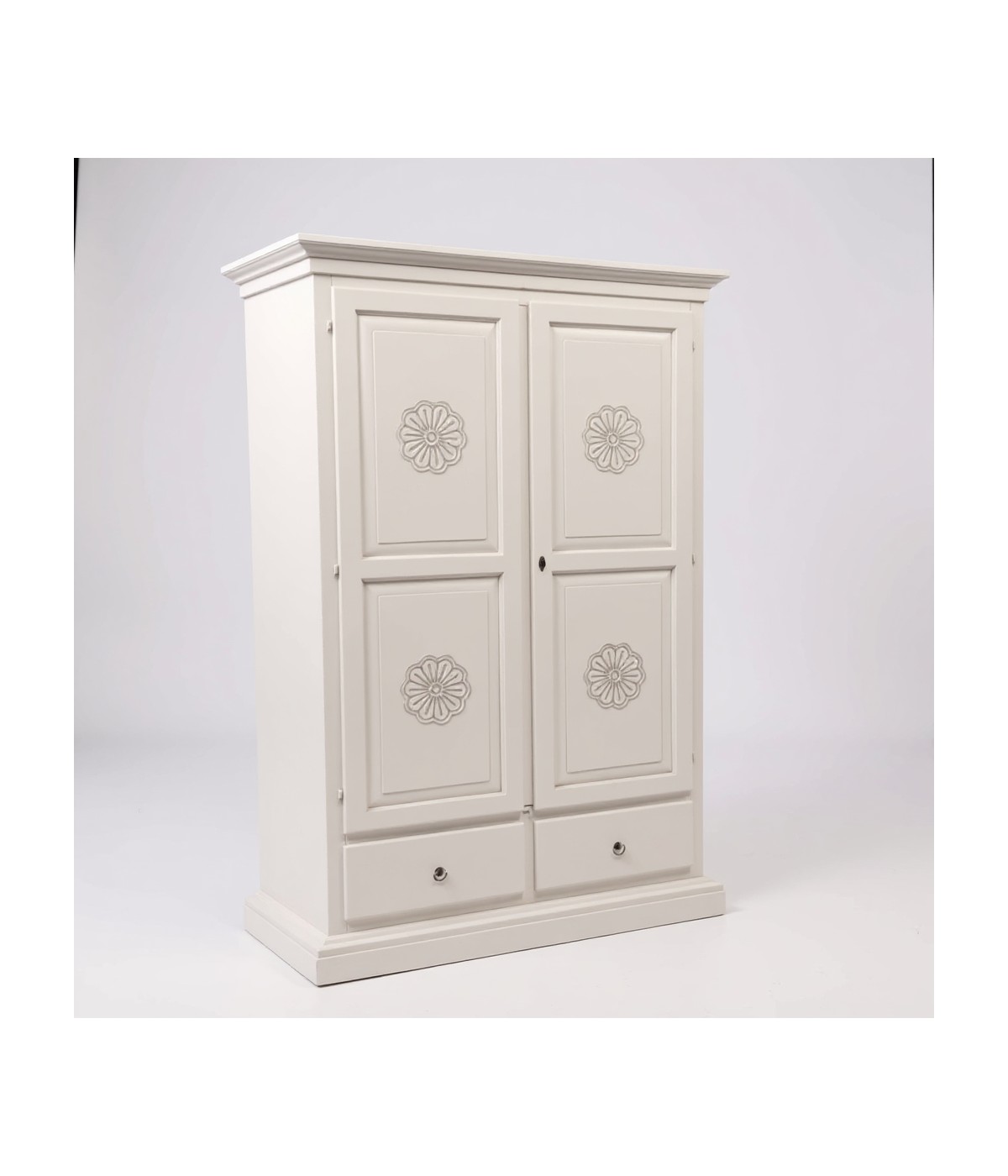 ARMADIO 2 PORTE LEGNO SHABBY BIANCO CON ROSONE 125X61X200 vista frontale