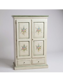 MOBILI 2G - ARMADIO 2 PORTE IN LEGNO SHABBY AVORIO PATINATO/VERDE 125X61X200 VISTA FRONTALE