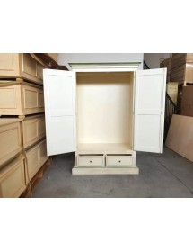 ARMADIO 2 PORTE IN LEGNO SHABBY BIANCO ANTICATO VERDE DECORI 125X61X200 vista frontale