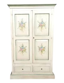 ARMADIO 2 PORTE IN LEGNO SHABBY BIANCO ANTICATO VERDE DECORI 125X61X200 vista frontale