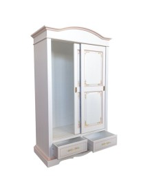 Armadio 2 ante scorrevoli legno shabby bianco decorato filo rosa 122X59X200