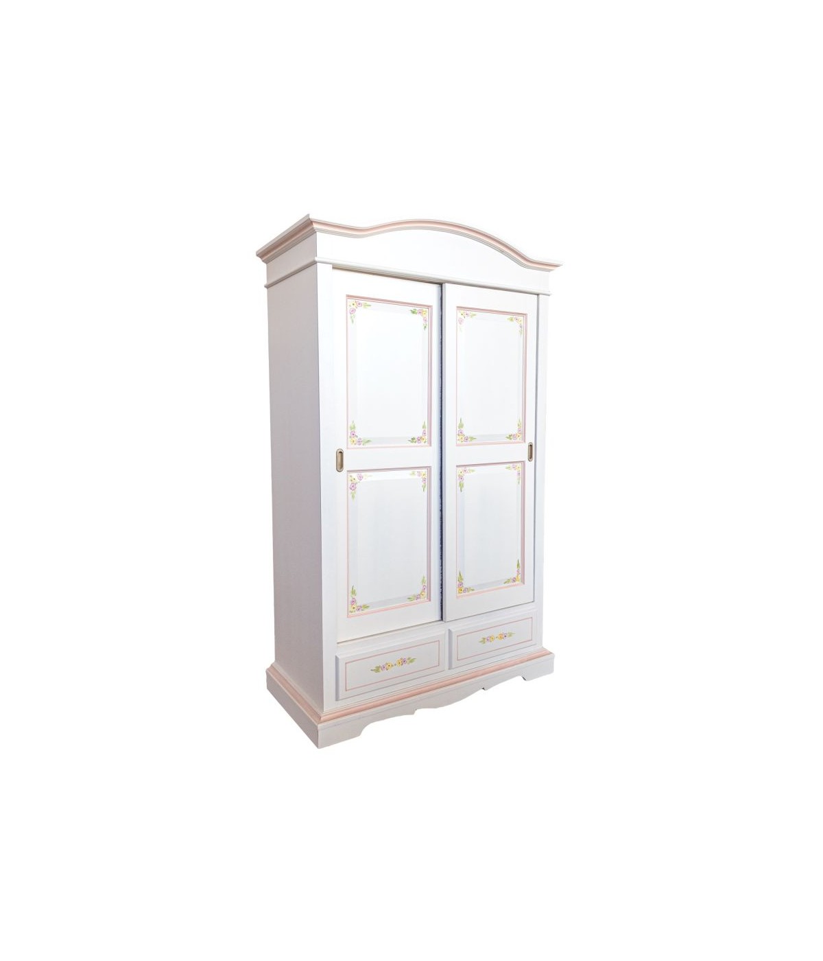 Armadio 2 ante scorrevoli legno shabby bianco decorato filo rosa 122X59X200