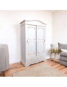 Armadio 2 ante scorrevoli legno shabby bianco decorato filo rosa 122X59X200