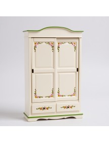 Armadio 2 ante scorrevoli legno shabby bianco decorato filo verde 122X59X200