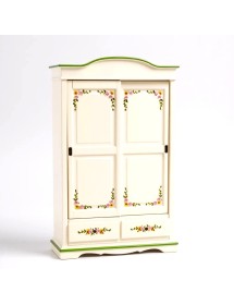 Armadio 2 ante scorrevoli legno shabby bianco decorato filo verde 122X59X200