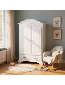 MOBILI 2G - ARMADIO IN LEGNO 2 PORTE SHABBY BIANCO 138X61X200 (471) vista frontale