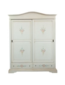 Armadio 2 ante scorrevoli legno shabby bianco anticato decori 180X67X225