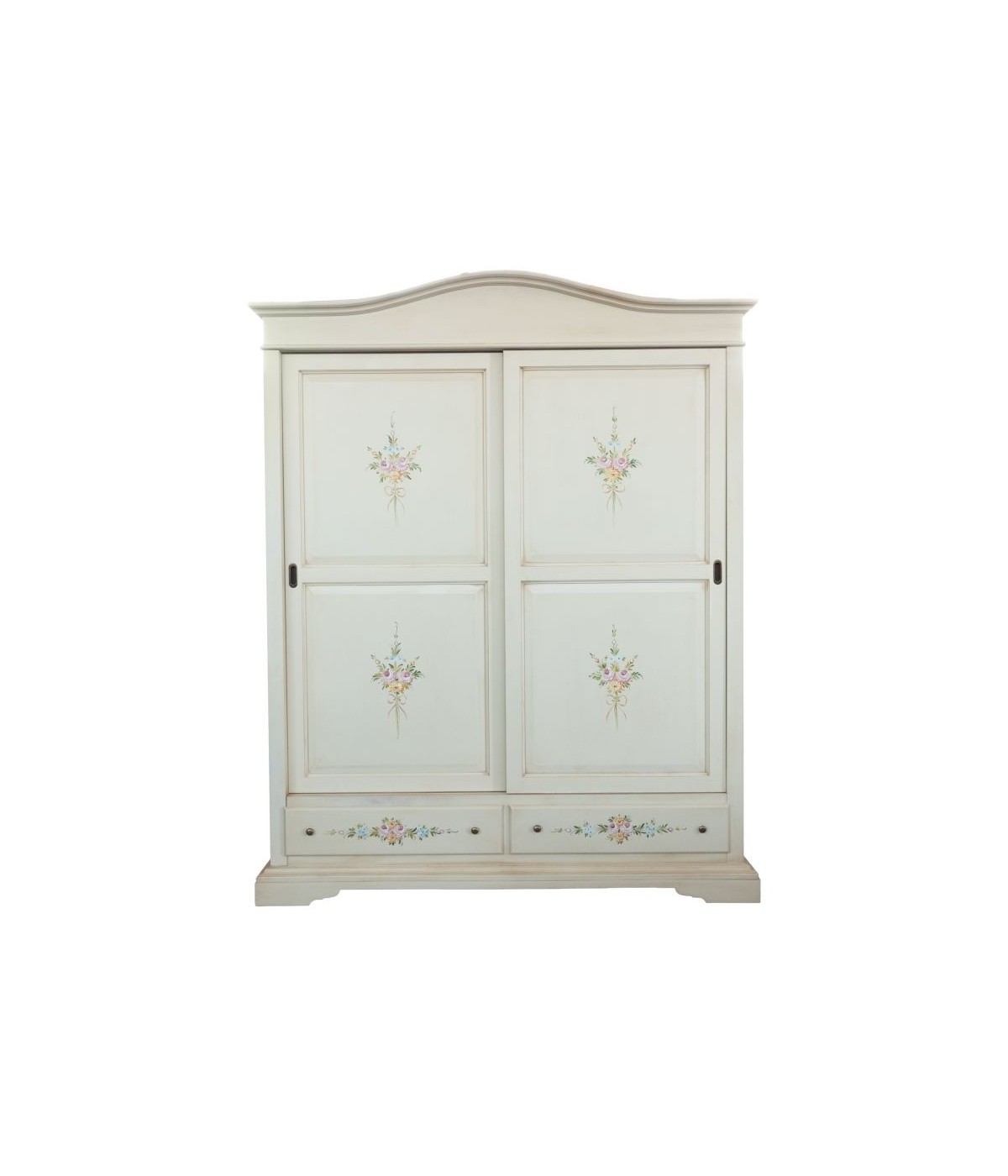 Armadio 2 ante scorrevoli legno shabby bianco anticato decori 180X67X225