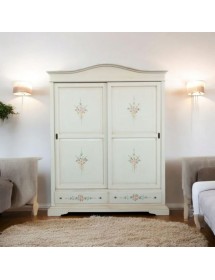 Armadio 2 ante scorrevoli legno shabby bianco anticato decori 180X67X225