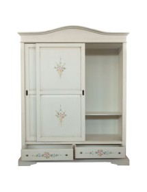 Armadio 2 ante scorrevoli legno shabby bianco anticato decori 180X67X225