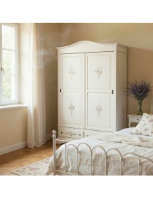 Armadio 2 ante scorrevoli legno shabby bianco anticato decori 180X67X225