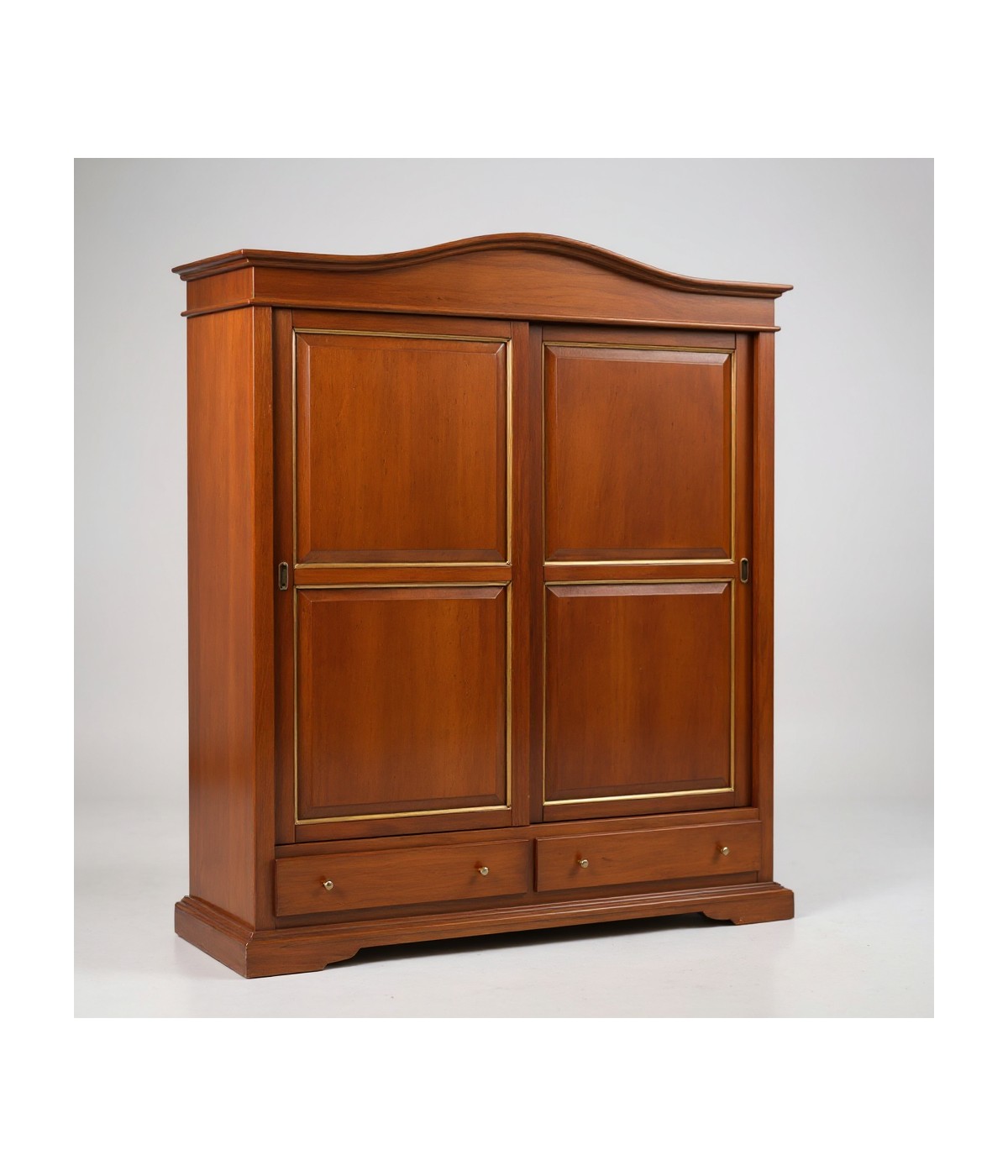 MOBILI 2G - ARMADIO IN LEGNO 2 ANTE SCORREVOLI TINTA NOCE PROFILO ORO L.180 P.67 H.225