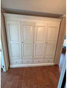 Armadio 4 porte legno shabby bianco anticato 234x61x221 vista frontale