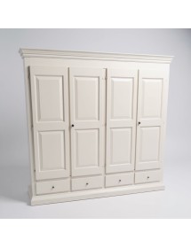 Armadio 4 porte legno shabby bianco anticato 234x61x221 vista frontale