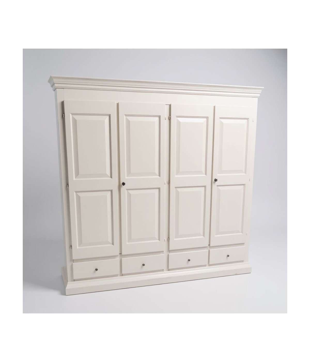Armadio 4 porte legno shabby bianco anticato 234x61x221 vista frontale