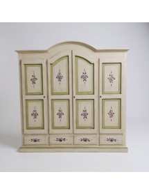 Armadio shabby 4 porte legno avorio anticato decorato filo verde  234X60X230