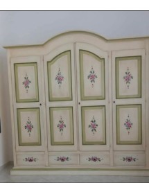 Armadio shabby 4 porte legno avorio anticato decorato filo verde  234X60X230