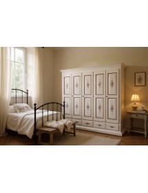 Armadio shabby 5 porte legno bianco anticato decorato filo marrone 254X61X240 VISTA FRONTALE