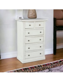 Cassettiera 6 cassetti in legno shabby bianco anticato 62x37X93 vista frontale