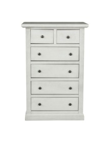 Cassettiera 6 cassetti in legno shabby bianco anticato 62x37X93 vista frontale