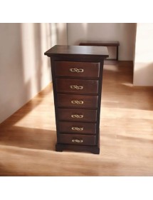 Cassettiera arte povera 6 cassetti legno noce scuro maniglia oro 50x35X105 vista frontale