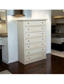 Cassettiera 7 cassetti in legno shabby bianco anticato 87x45X127 vista frontale