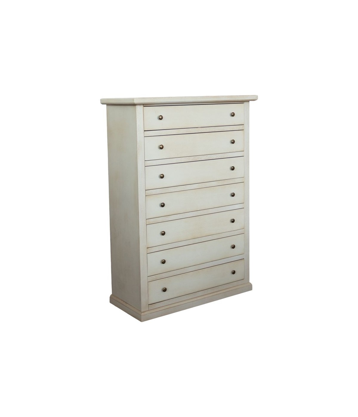 Cassettiera 7 cassetti in legno shabby bianco anticato 87x45X127 vista frontale