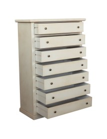 Cassettiera 7 cassetti in legno shabby bianco anticato 87x45X127 vista frontale