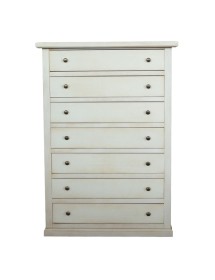 Cassettiera 7 cassetti in legno shabby bianco anticato 87x45X127 vista frontale