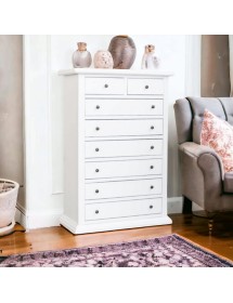 Cassettiera 8 cassetti arte povera legno bianco 87x40X126 VISTA FRONTALE