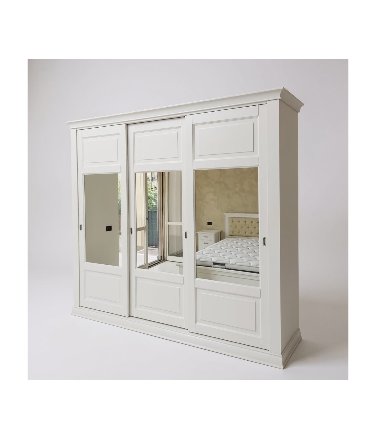 Armadio 3 porte scorrevoli vetro legno shabby bianco 294x65x258