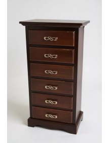 Cassettiera arte povera 6 cassetti legno noce scuro maniglia oro 50x35X105 vista frontale