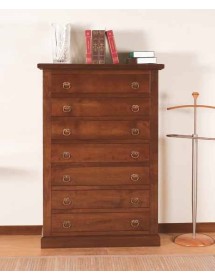 Cassettiera 7 cassetti arte povera legno tinta noce 87x45X127