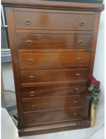 Cassettiera 7 cassetti arte povera legno tinta noce 87x45X127