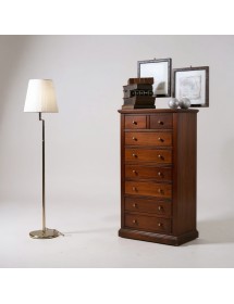 Cassettiera arte povera 8 cassetti in legno noce 66x40X129 vista frontale