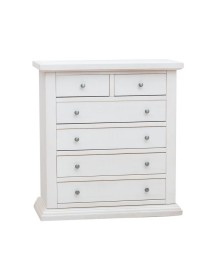 Cassettiera 6 cassetti legno shabby bianco pomolo argento 86x40X96 vista frontale