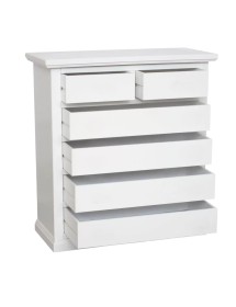 Cassettiera 6 cassetti legno shabby bianco pomolo argento 86x40X96 vista frontale
