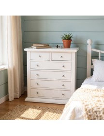 Cassettiera 6 cassetti legno shabby bianco pomolo argento 86x40X96 vista frontale