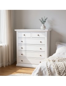 Cassettiera 6 cassetti legno shabby bianco pomolo bronzo 86x40X96 VISTA FRONTALE