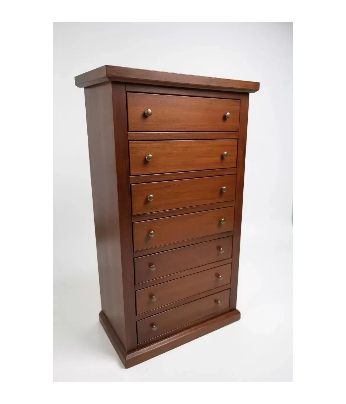 MOBILI 2G - Cassettiera 7 cassetti in legno arte povera tinta noce 70x40X120 vista frontale