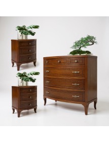 Gruppo 1 Cassettiera 2 Comodini legno classico sagomati noce bassano vista frontale