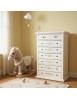 MOBILI 2G - Cassettiera 8 cassetti legno shabby bianco anticato decori 87x40X125 vista frontale