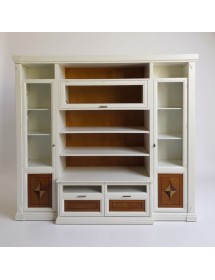 Parete attrezzata shabby legno bianca noce bassano con intarsi 267x56x236 vista frontale