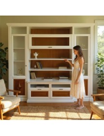 Parete attrezzata shabby legno bianca noce bassano con intarsi 267x56x236 vista frontale