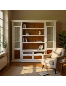 Parete attrezzata shabby legno bianca noce bassano con intarsi 267x56x236 vista frontale