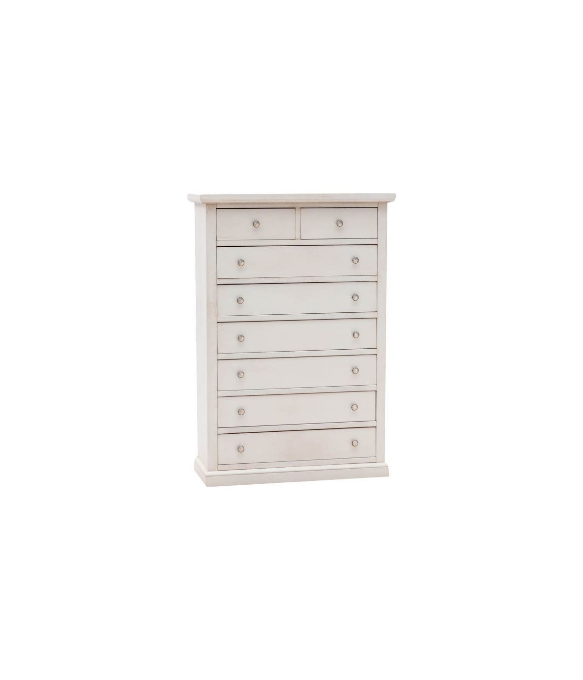 Cassettiera 8 cassetti legno bianco anticato pomoli argento 87x40X126 VISTA FRONTALE