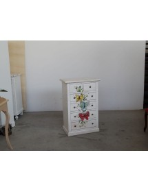 Cassettiera 6 cassetti in legno shabby bianco anticato decori farfalla 62x37X93 vista frontale