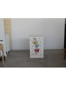 Cassettiera 6 cassetti in legno shabby bianco anticato decori farfalla 62x37X93 vista frontale
